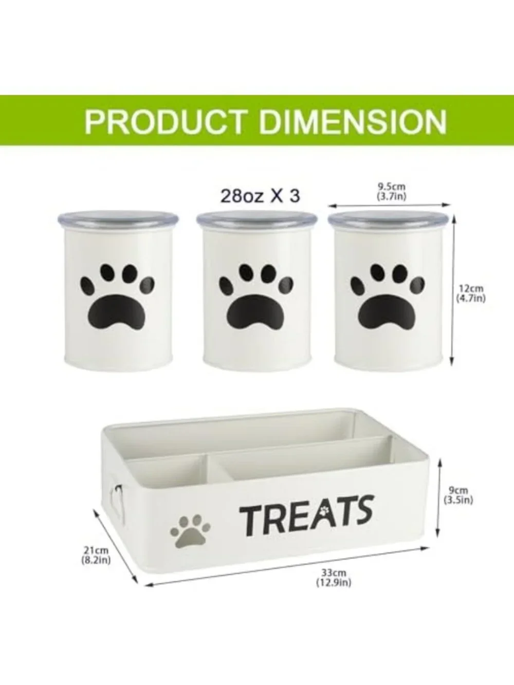 Airtight Dog Treat Canister Set of 3 - Metal Pet Treat Jars for Countertop